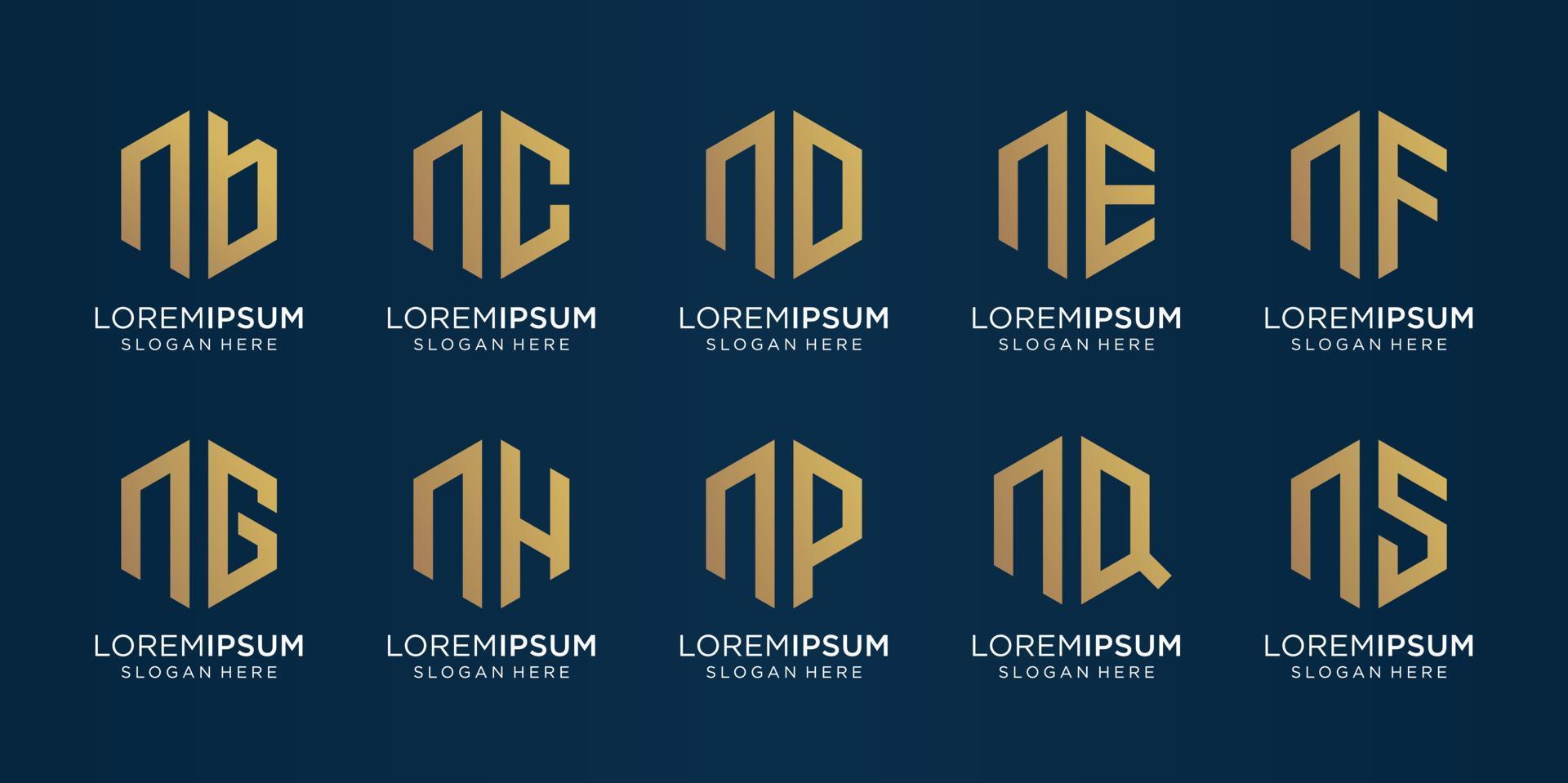 uppsättning av kreativ monogram brev n och slumpmässig alfabet logotyp mall.ikoner för företag, lyx, teknik, inspiration, illustration. premie vektor