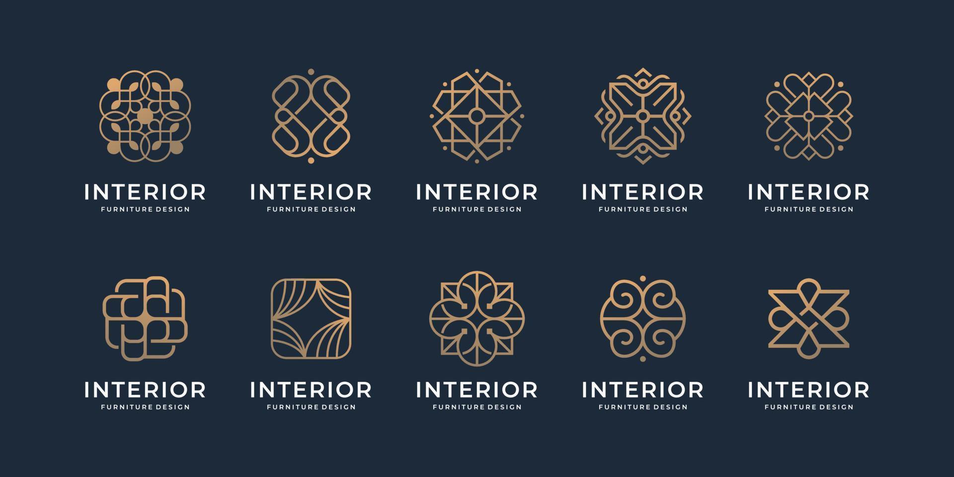 möbel logotyp design inspiration.minimalistisk samling av interiör linje, stol, inredning, lyx konst vektor