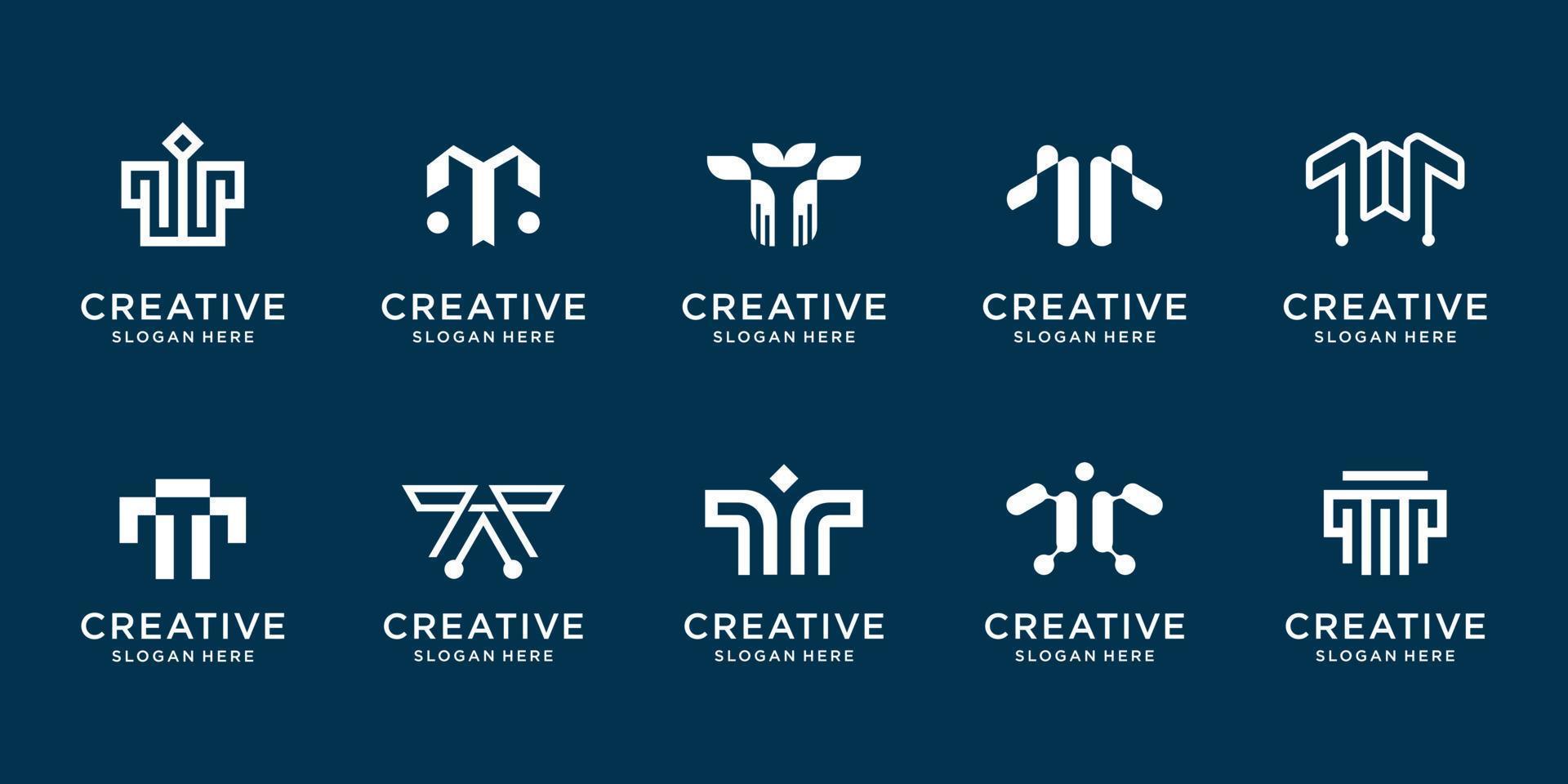satz kreativer buchstabe t-logo-design-vorlage. logos für technologieunternehmen, abstrakt, digital, elegant. Premium-Vektor vektor