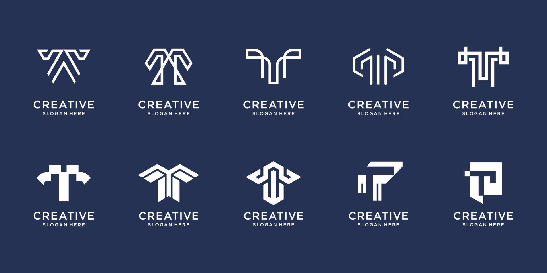 uppsättning av kreativ brev t logotyp design. symbol för företag, inspiration, teknologi, lyx, design mall. premie vektor