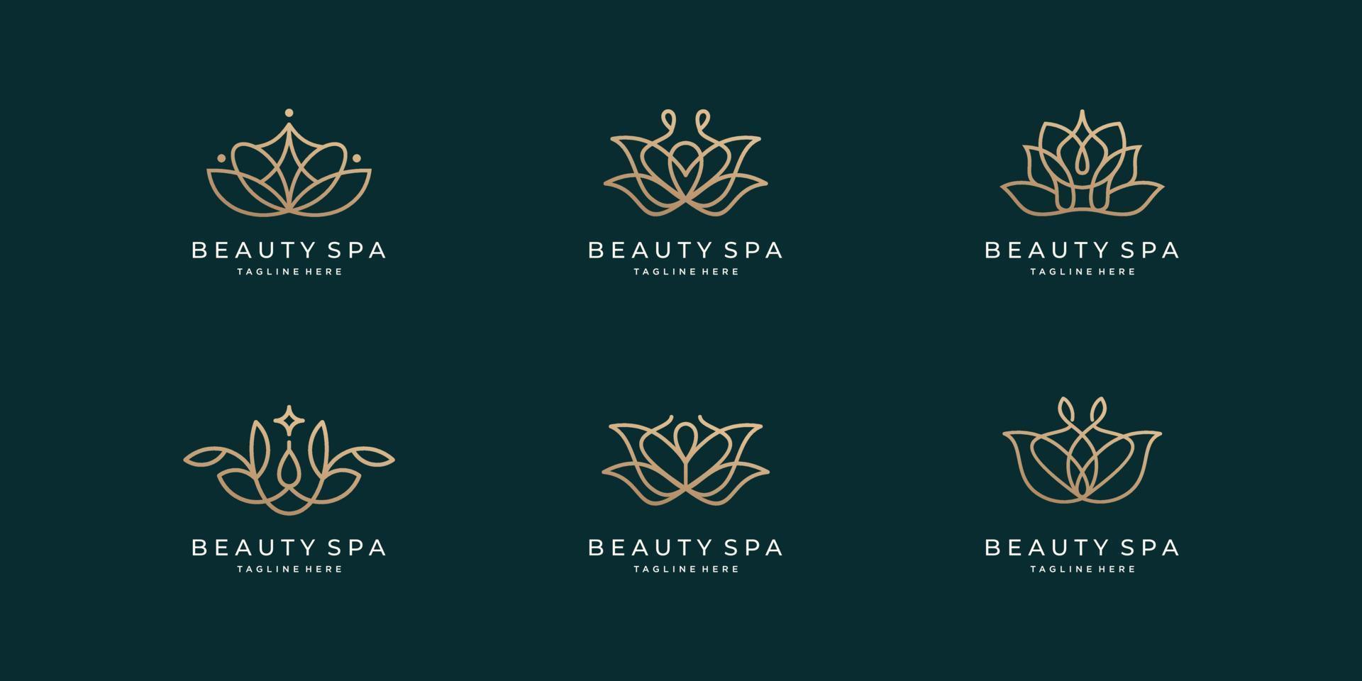 Sammlung von Schönheits- und Spa-Logos im minimalistischen Linienstil für Mode-, Lotus- und Hautpflegegeschäfte. vektor