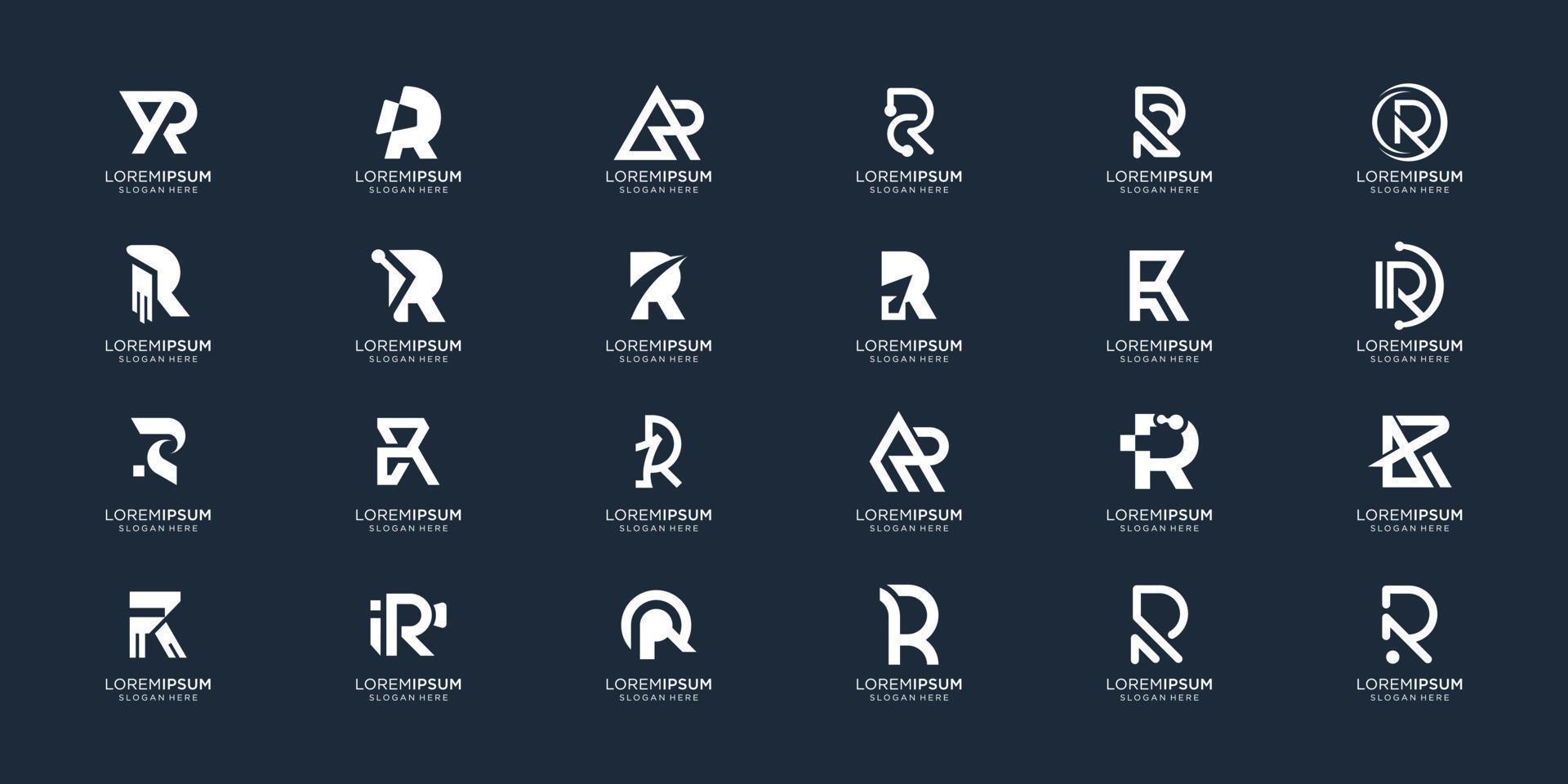 mega samlingar brev r logotyp design inspiration. bäst bunt första logotyp, r logotyp monogram design. vektor