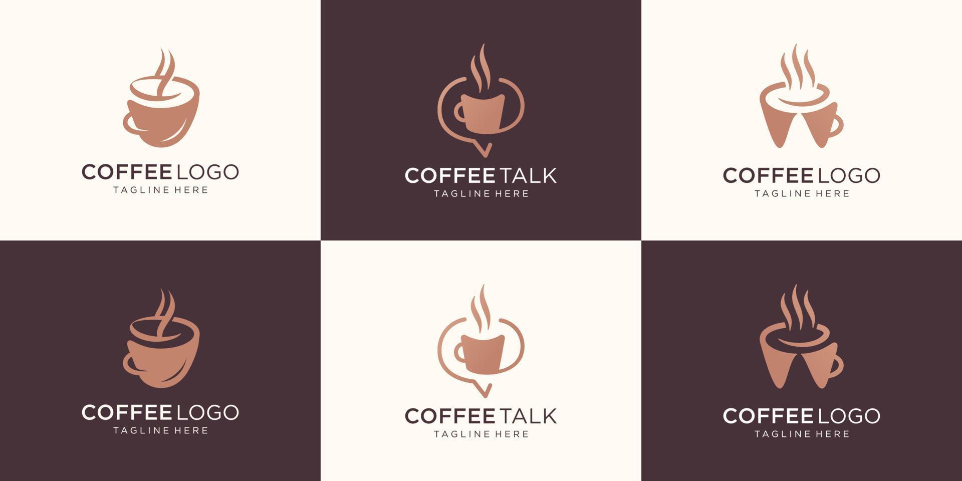Sammlung Kaffee-Logo-Vorlage festlegen. Kaffeetassen-Becher-Diskussionslogo, Bündelkaffee-Logotyp. vektor