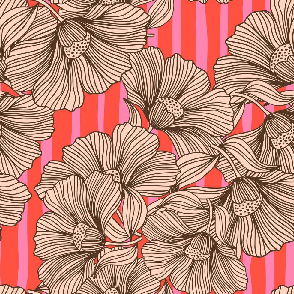 abstrakte Blumenlinie nahtlose Muster im Retro-Stil. endloser Hintergrund der zarten Vintage-Gliederungsblume. vektor