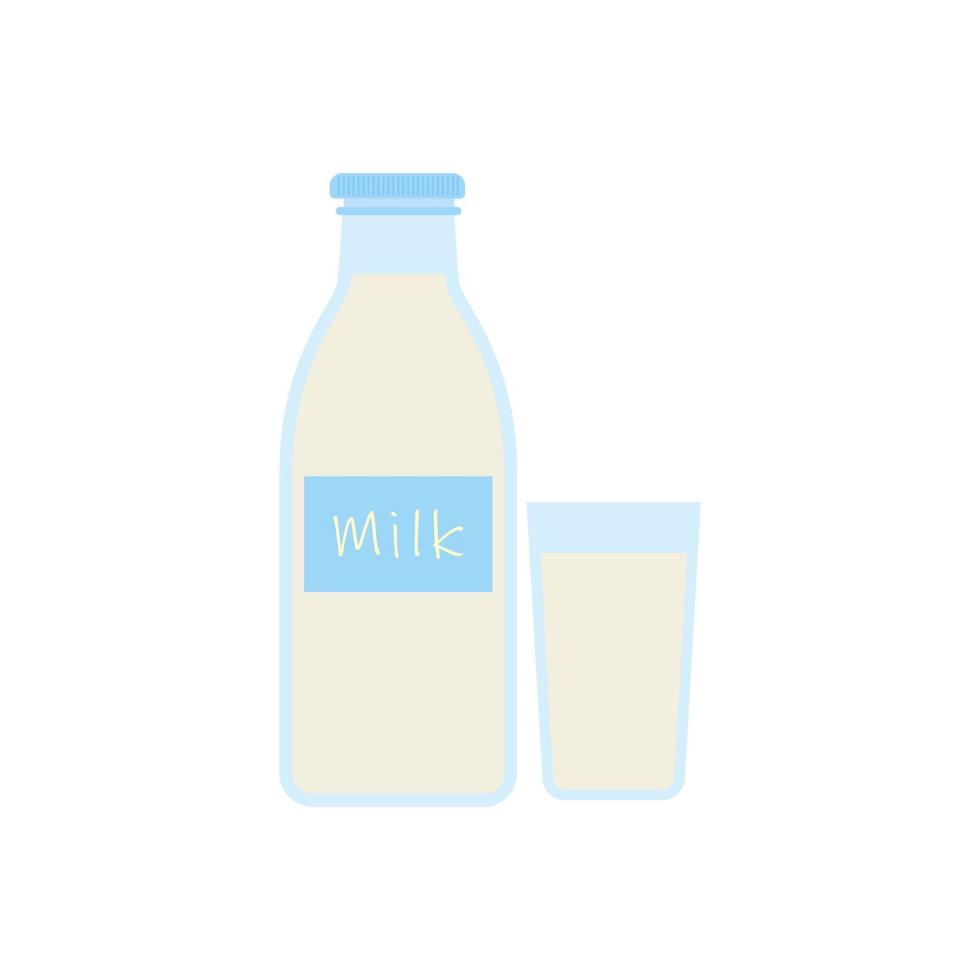 Milch in der Flasche und in der flachen Designvektorillustration des Glases. Elemente für Design-Milchprodukte, Logo-Farm, Lebensmittelgeschäft, Biokost vektor