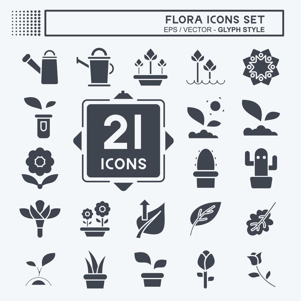 Icon-Set Flora. im Zusammenhang mit Flora-Symbol. Glyphen-Stil. einfache Abbildung. Pflanze, Anlage. Eiche. Blatt. Rose vektor