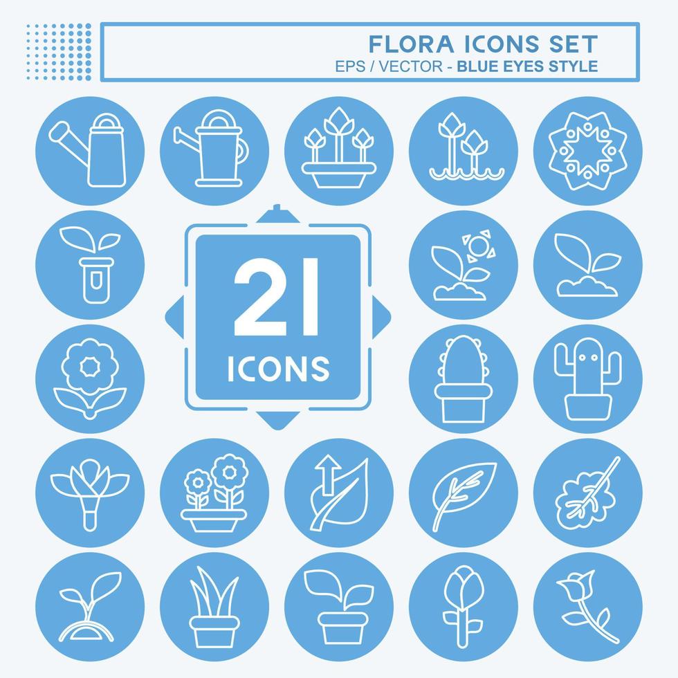 Icon-Set Flora. im Zusammenhang mit Flora-Symbol. blaue augen stil. einfache Abbildung. Pflanze, Anlage. Eiche. Blatt. Rose vektor