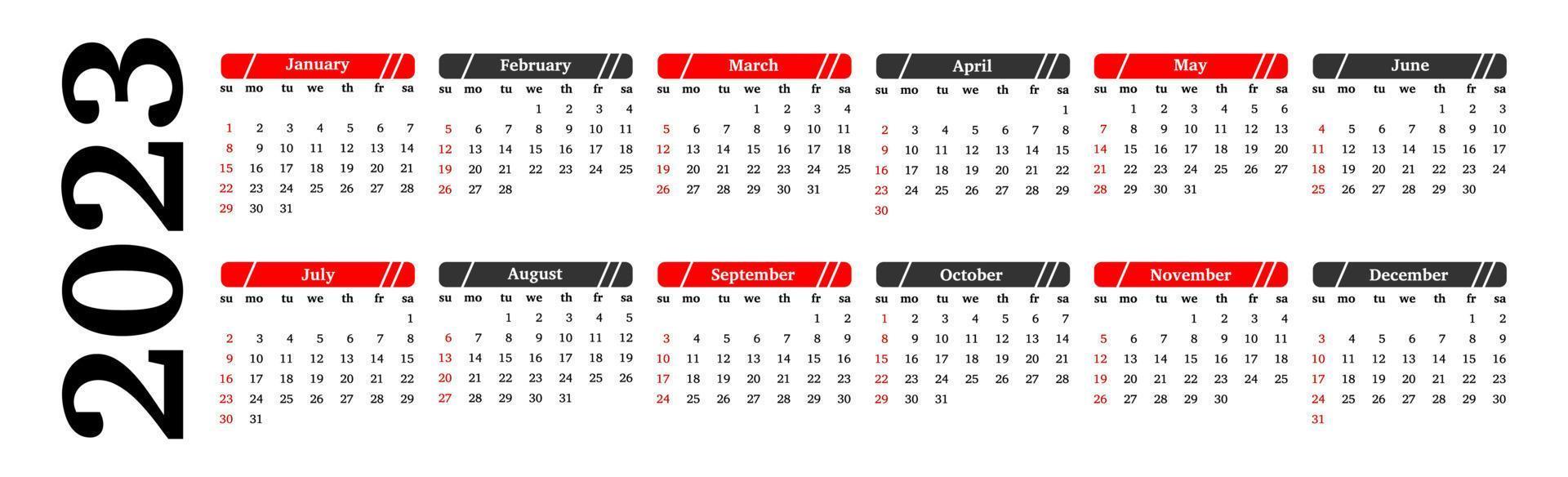 Kalender für 2023 isoliert auf weißem Hintergrund vektor