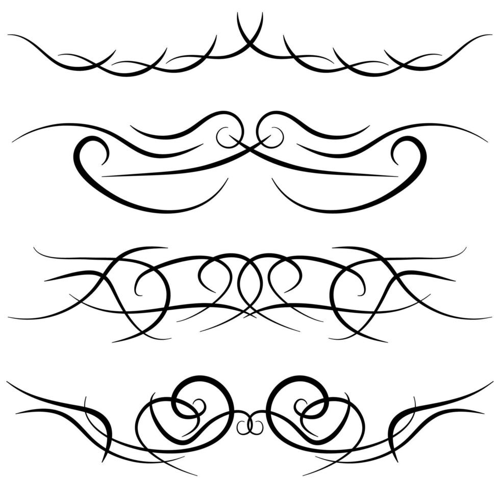 uppsättning av årgång dekorativ lockar, virvlar, monogram och calligraphic gränser. linje teckning design element i svart Färg på vit bakgrund. vektor illustration.