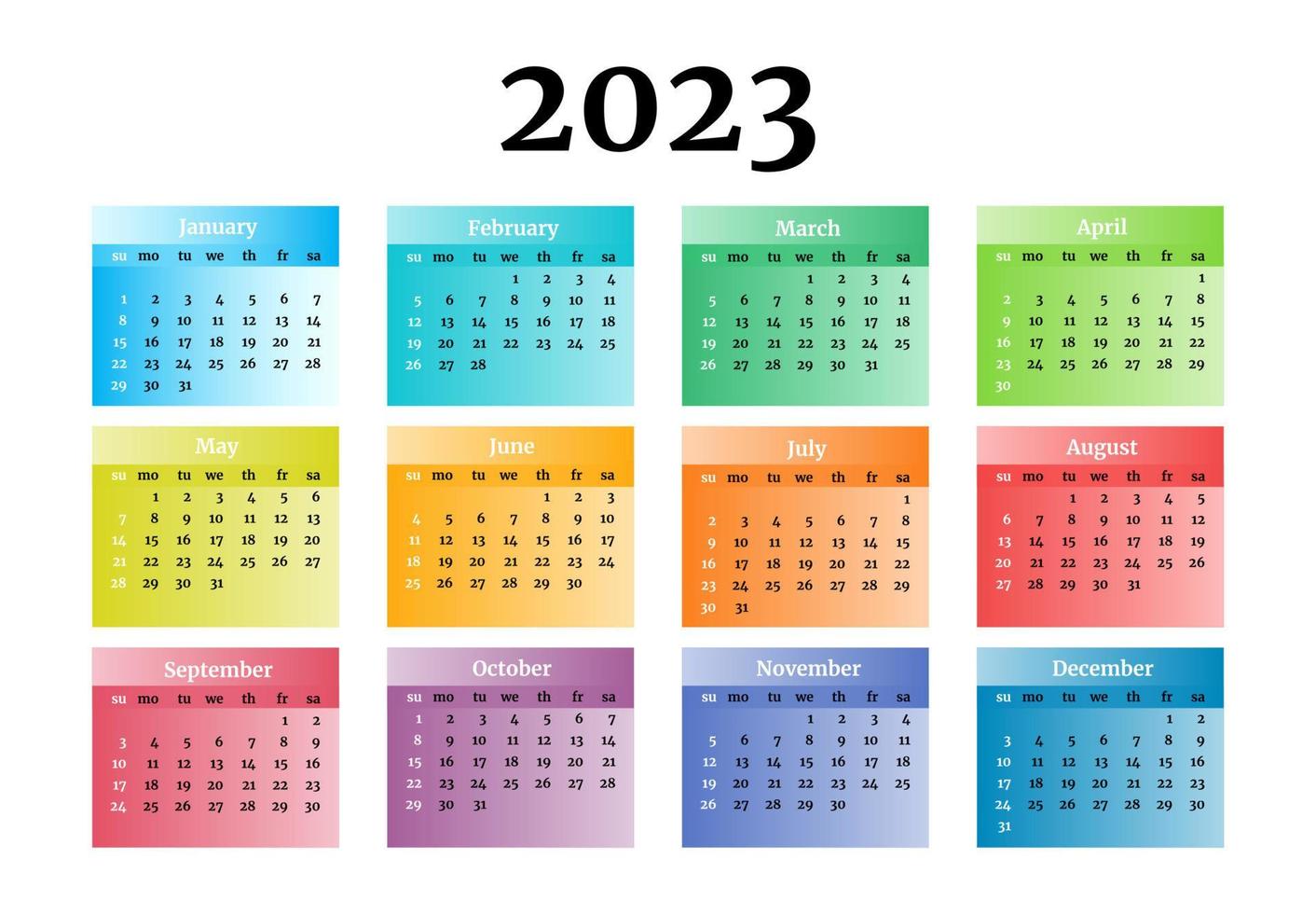 Kalender für 2023 isoliert auf weißem Hintergrund vektor