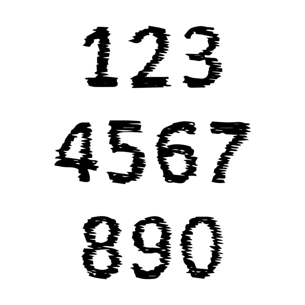 handgezeichnete Zahlen. moderne schrift und schrift in großbuchstaben. schwarze Symbole auf weißem Hintergrund. Vektor-Illustration. vektor