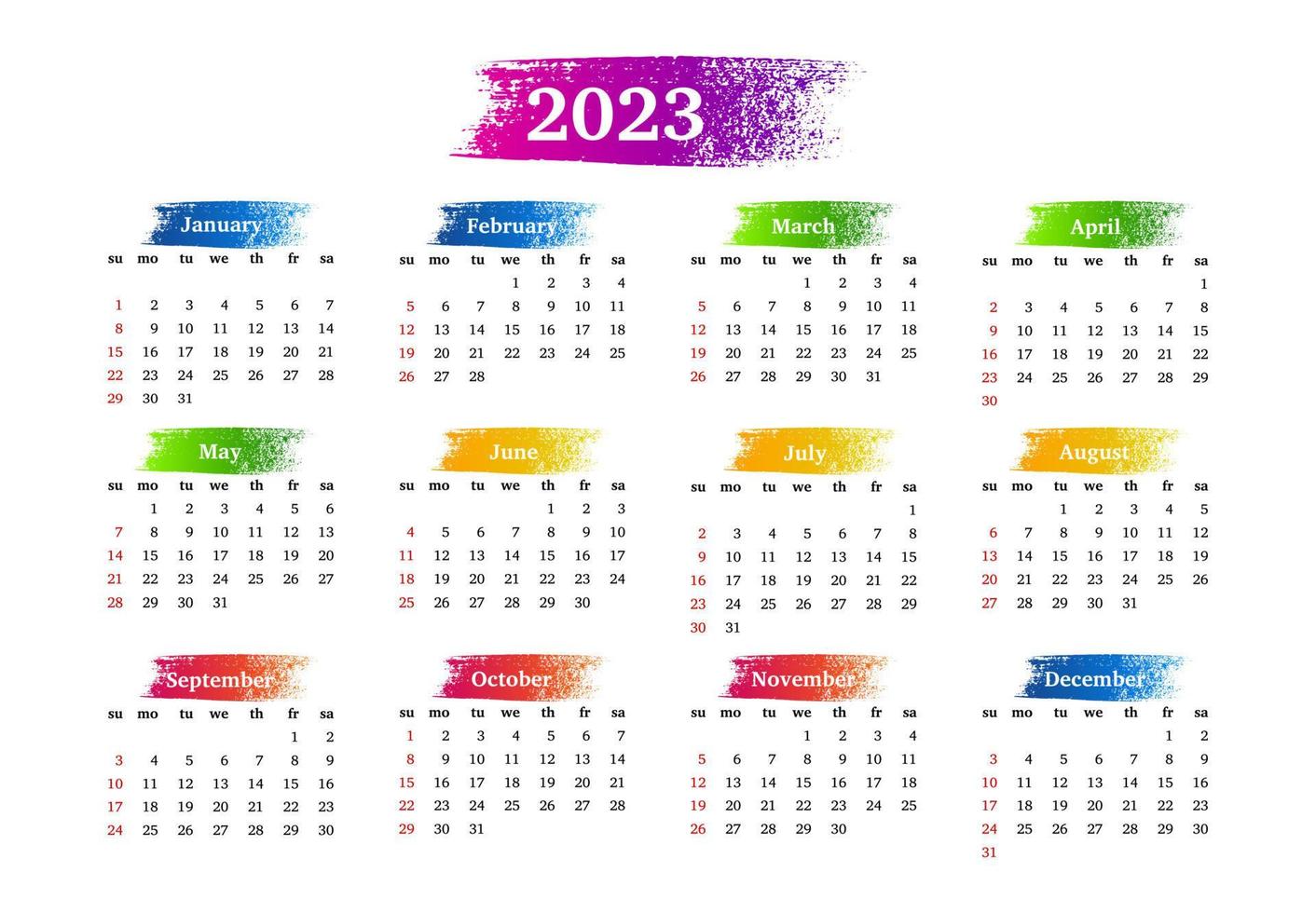 Kalender für 2023 isoliert auf weißem Hintergrund vektor