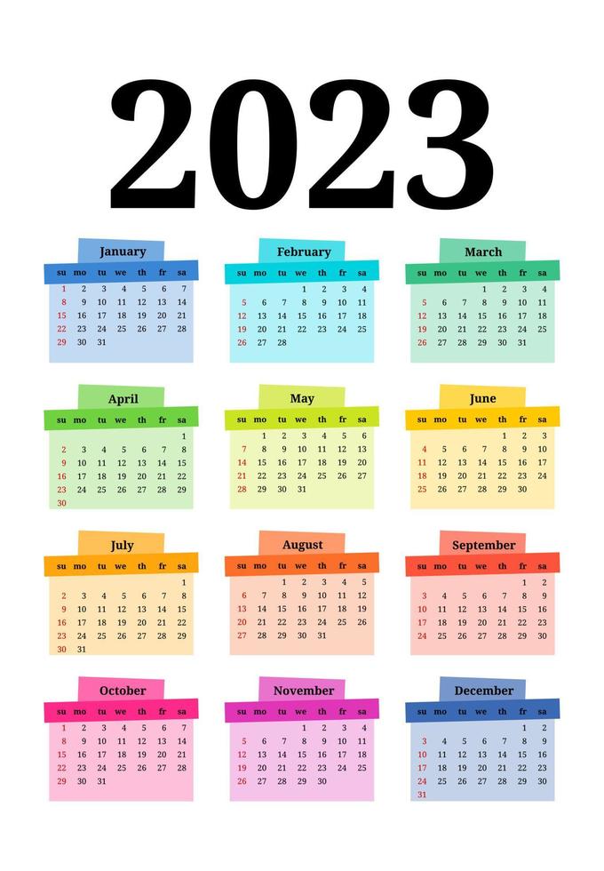 Kalender für 2023 isoliert auf weißem Hintergrund vektor