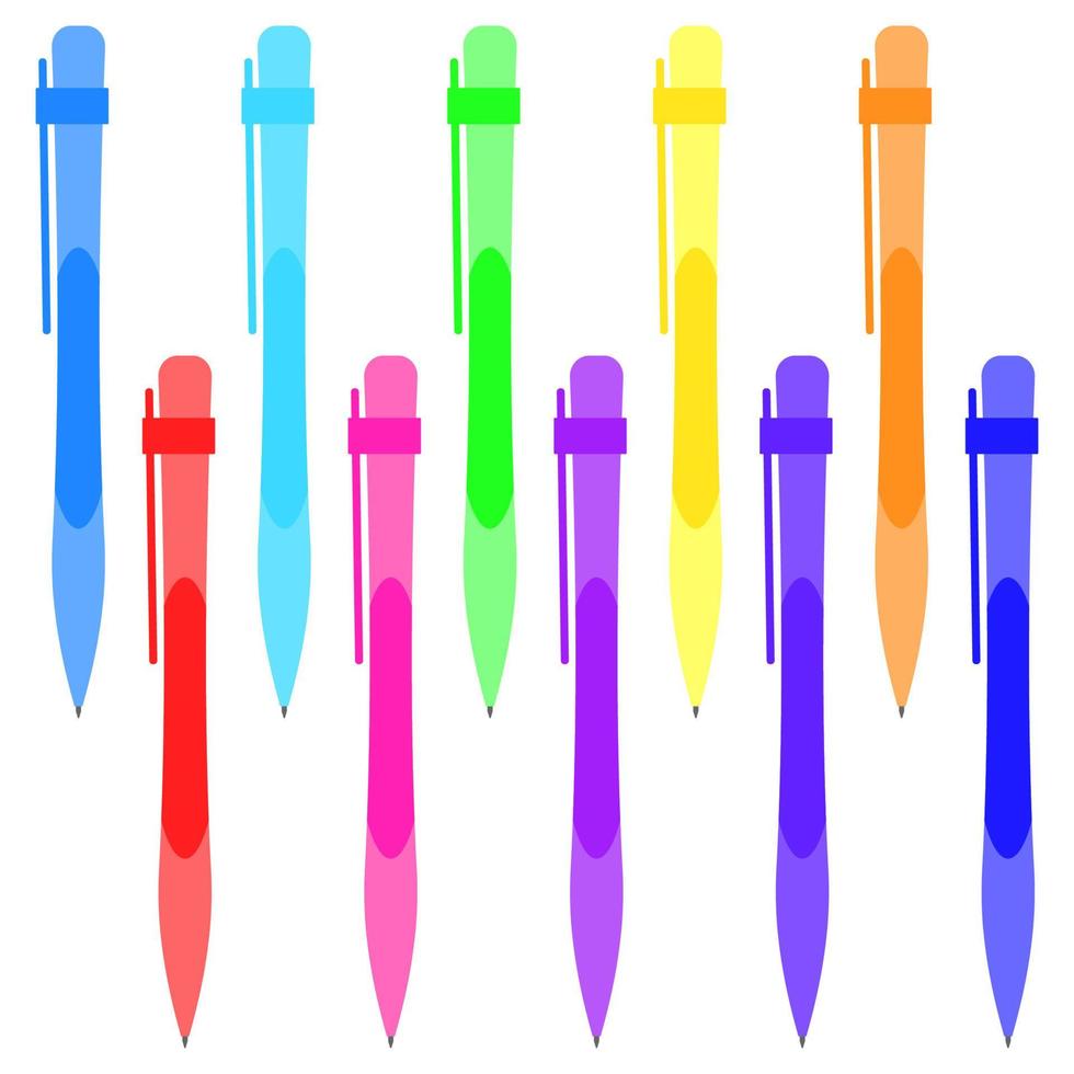 uppsättning av flerfärgad pennor på en vit bakgrund. vektor illustration.