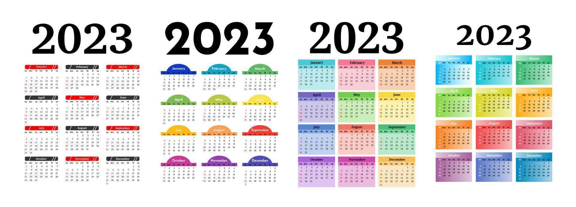 Kalender für 2023 isoliert auf weißem Hintergrund vektor