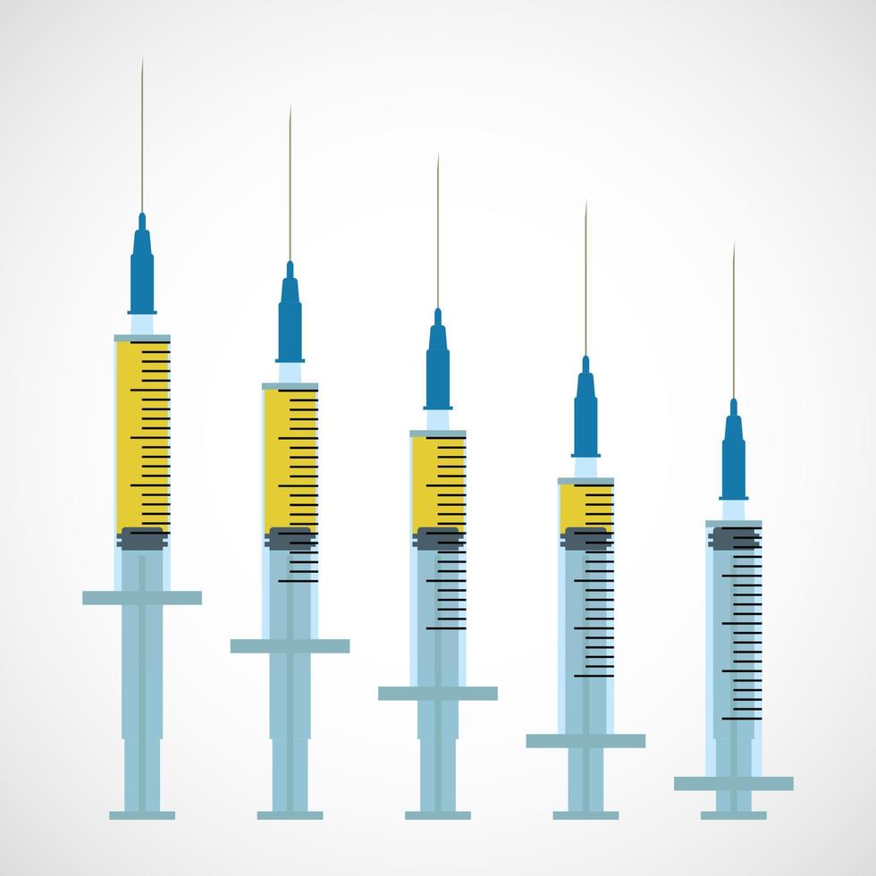 Spritze mit unterschiedlichen Injektionsdosen. medizinisches Instrument. sterile Einwegspritze auf weißem Hintergrund. Vektor-Illustration. vektor