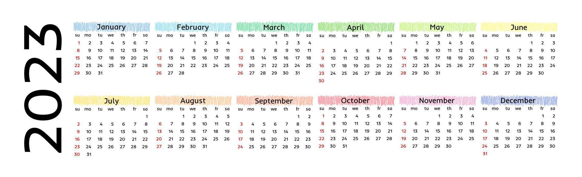 Kalender für 2023 isoliert auf weißem Hintergrund vektor