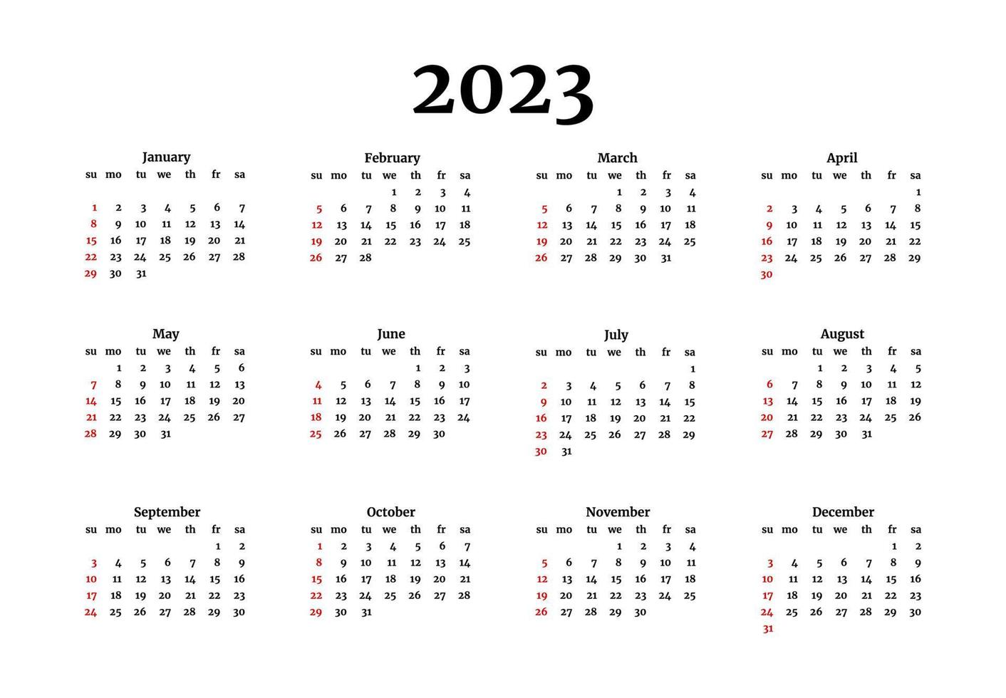 kalender för 2023 isolerat på en vit bakgrund vektor