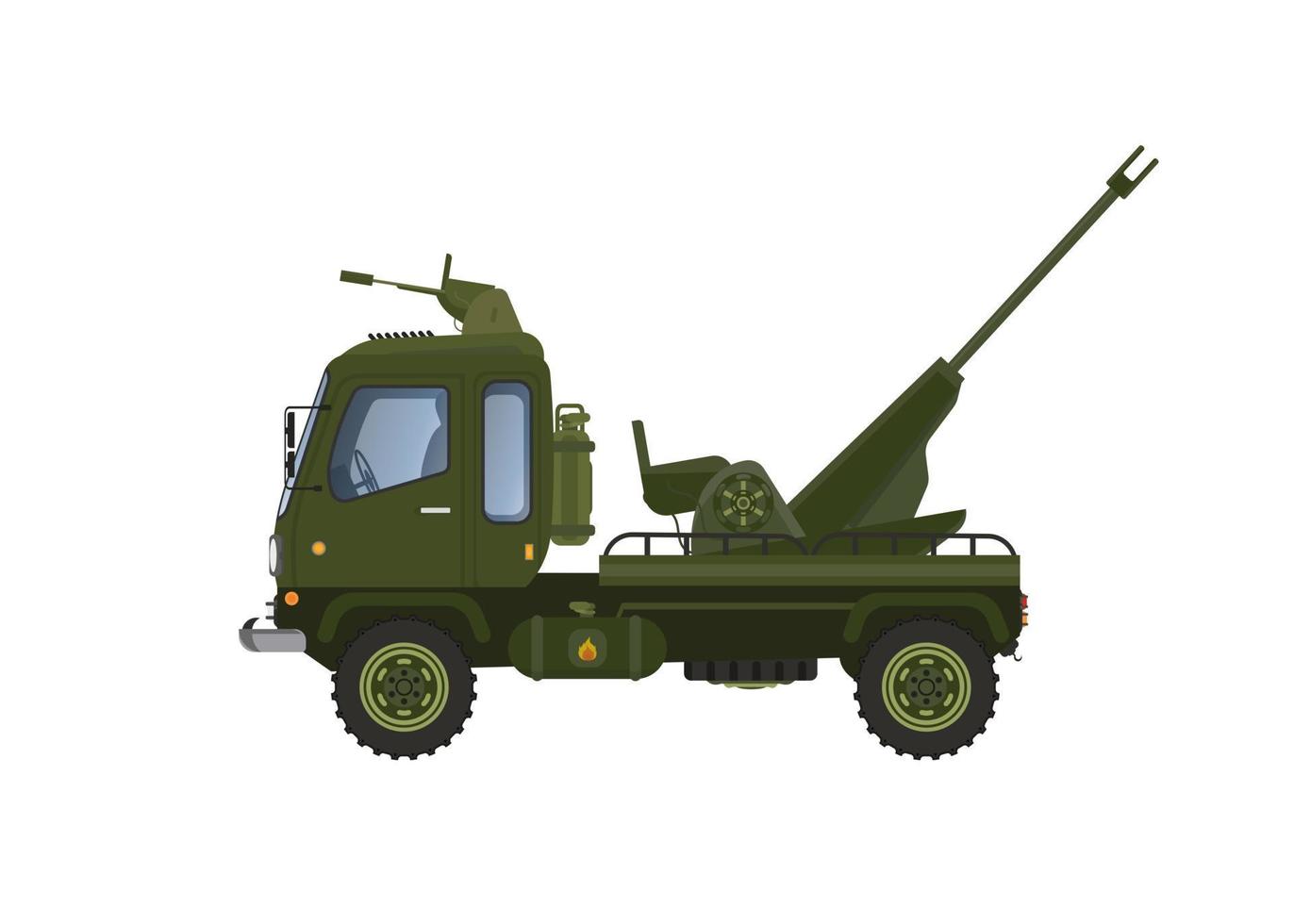 vektorillustration des militärischen raketenwerferautos. gebrandet mit grünem Militärstreifenmuster. sieht perspektivisch aus. mit weißem Hintergrund, isoliert. vektor