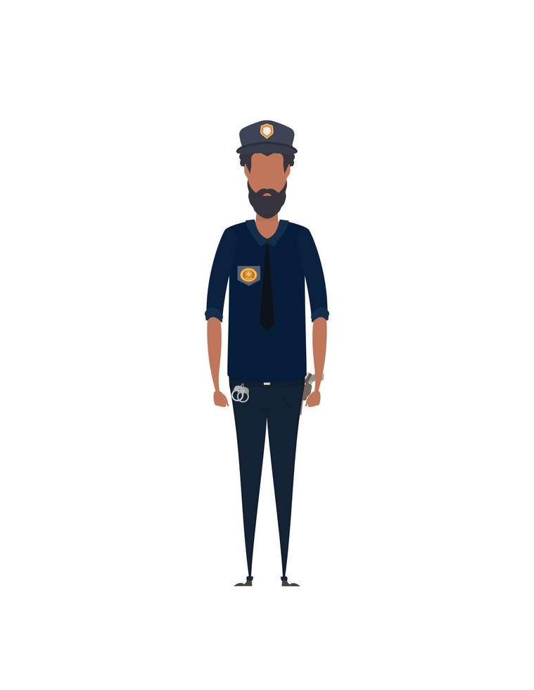 polis officer i enhetlig stående i främre se. yrke människor begrepp. jobb på polis station. polis vektor karaktär illustration isolerat på vit bakgrund.