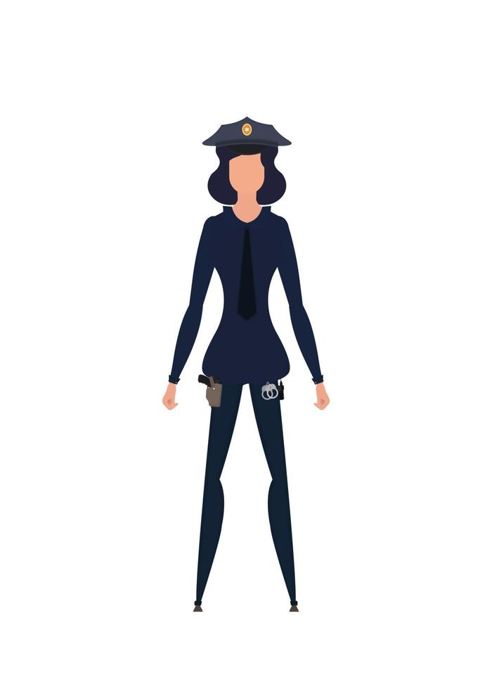 hübscher Mädchenpolizist in Uniform. Illustration. isoliert auf weißem Hintergrund. vektor