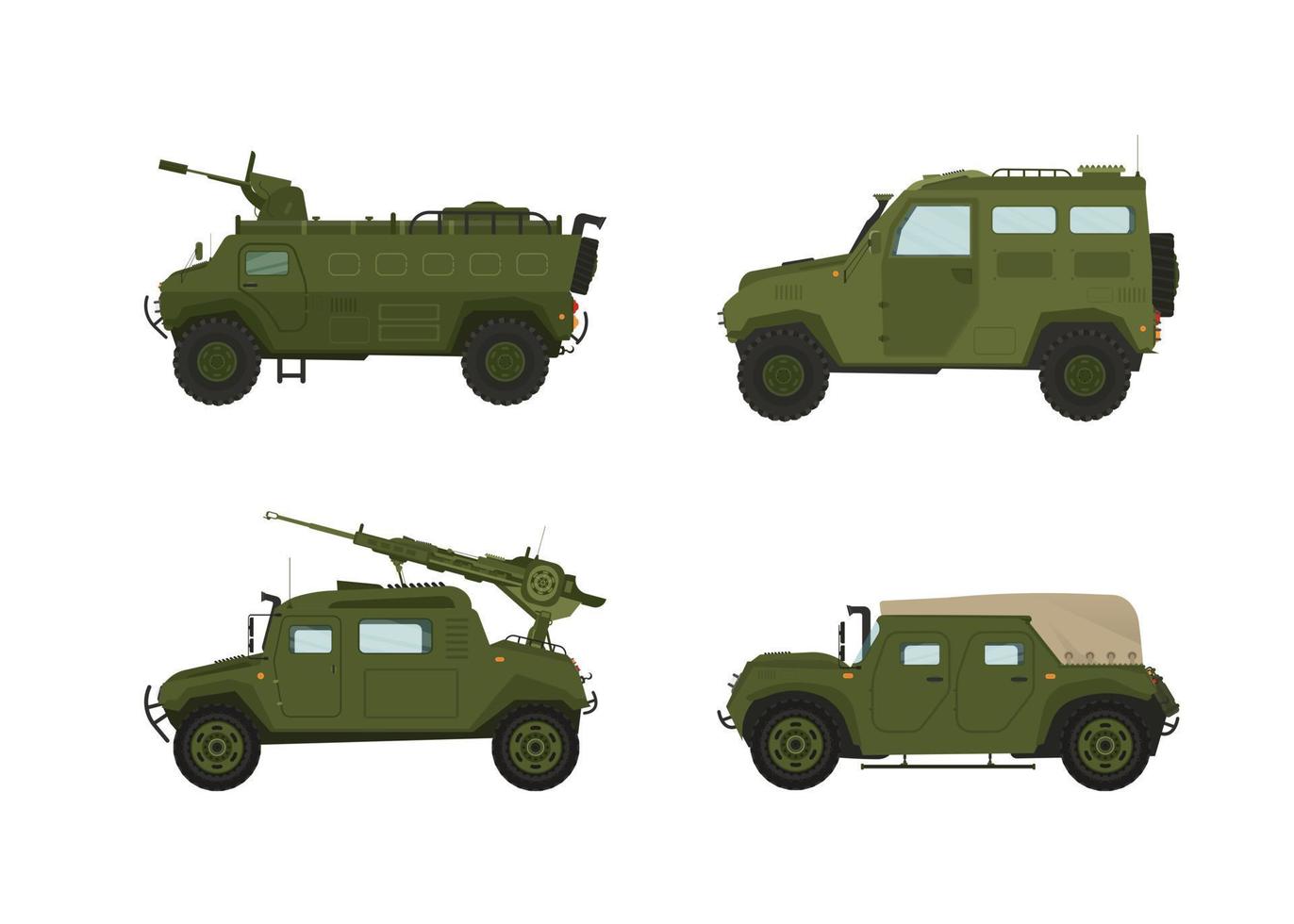 Transport von persönlichen Trägerfahrzeugen in der Sammlung von Militärkriegssets. Vektor-Illustration vektor