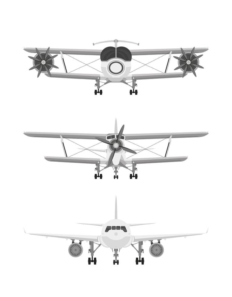 flygplan uppsättning isolerat på vit bakgrund, främre se. vektor