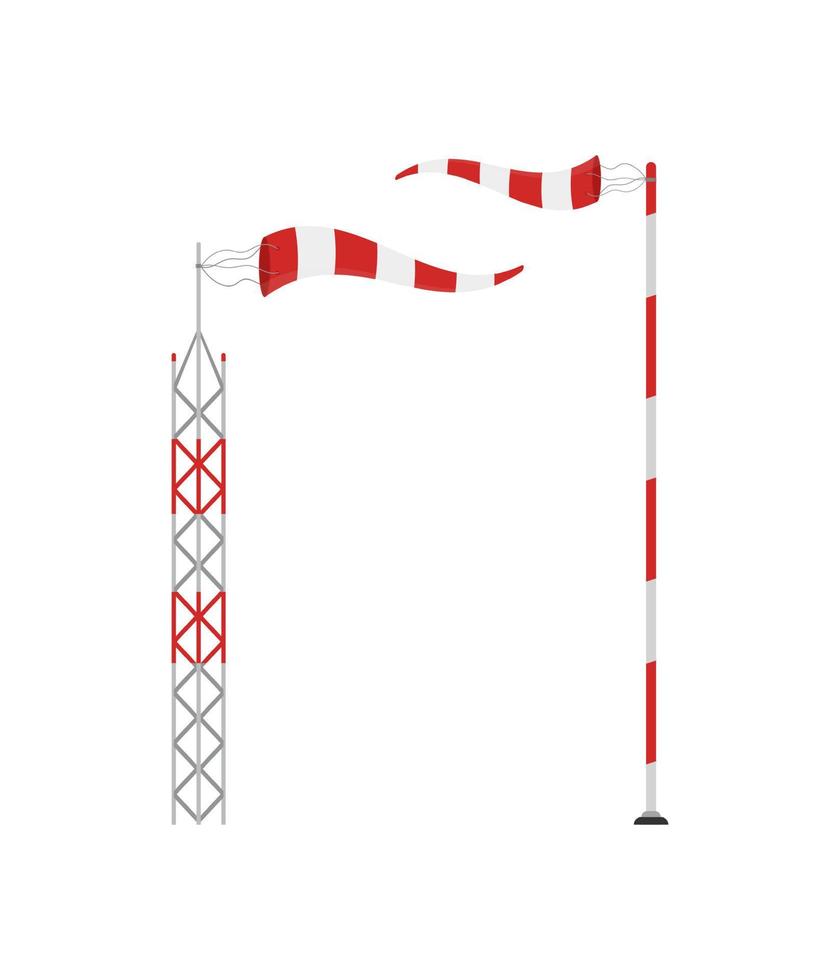 Kegel Meteorologie Windsack Windfahne isoliert auf weißem Hintergrund. rot-weiß gestreifte Windmesseranzeige. vektor