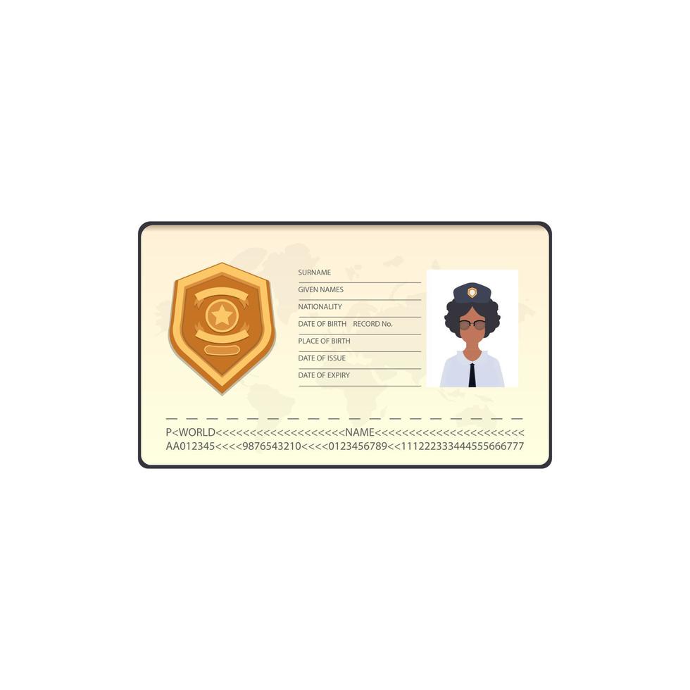weibliche ID-Polizeidokumente Vektor-Flachsymbol isoliert. vektor