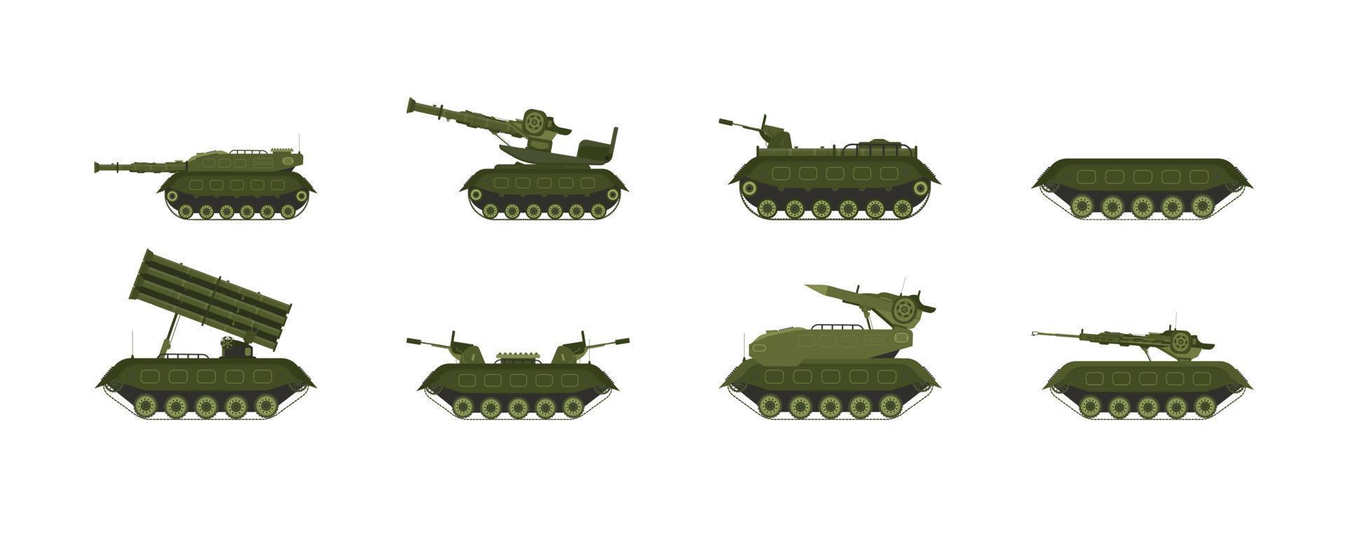 Gepanzerte Militärfahrzeuge mit Vektorset für schwere Panzersysteme für Ihr Projektdesign vektor