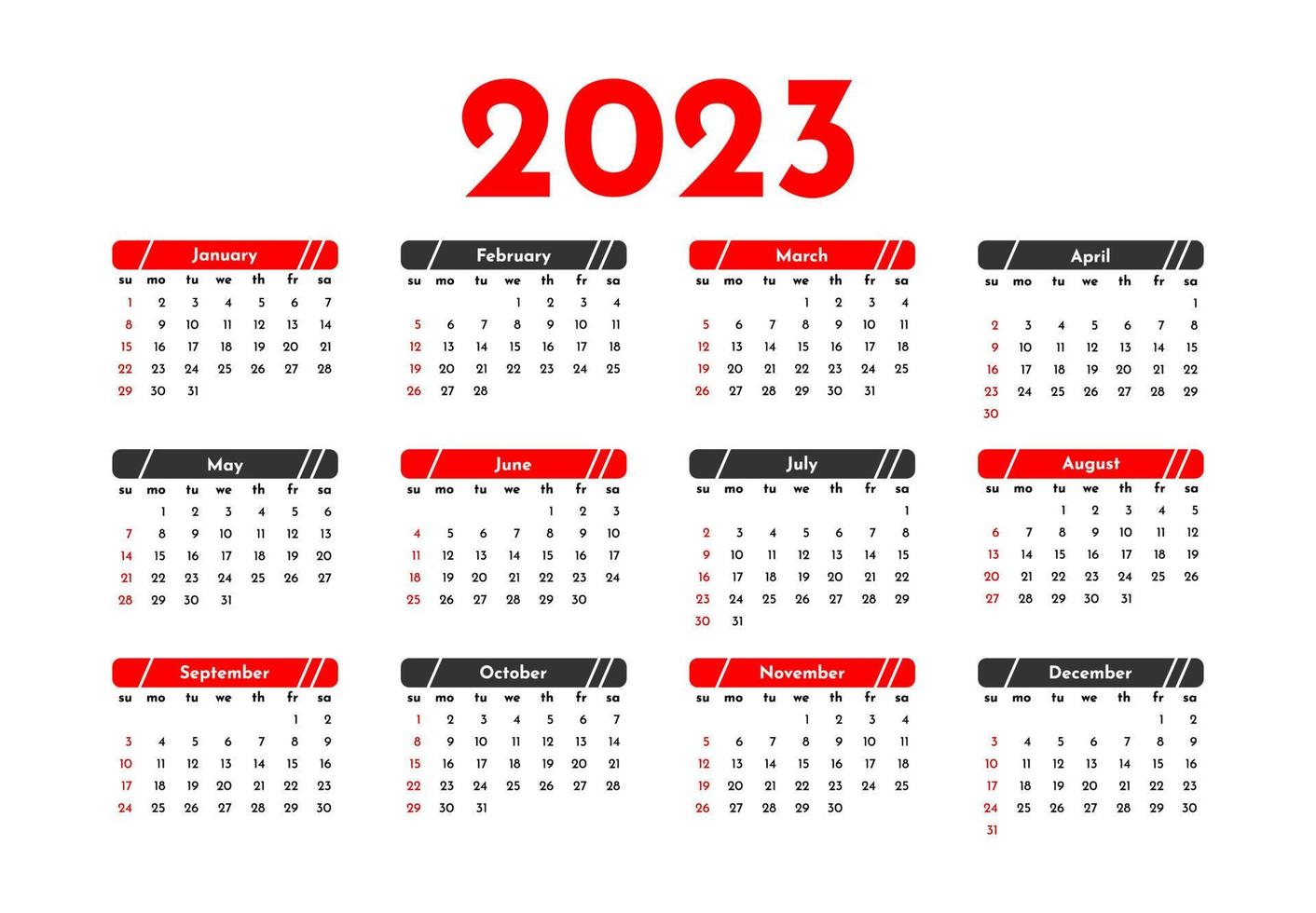 Kalender für 2023 isoliert auf weißem Hintergrund vektor