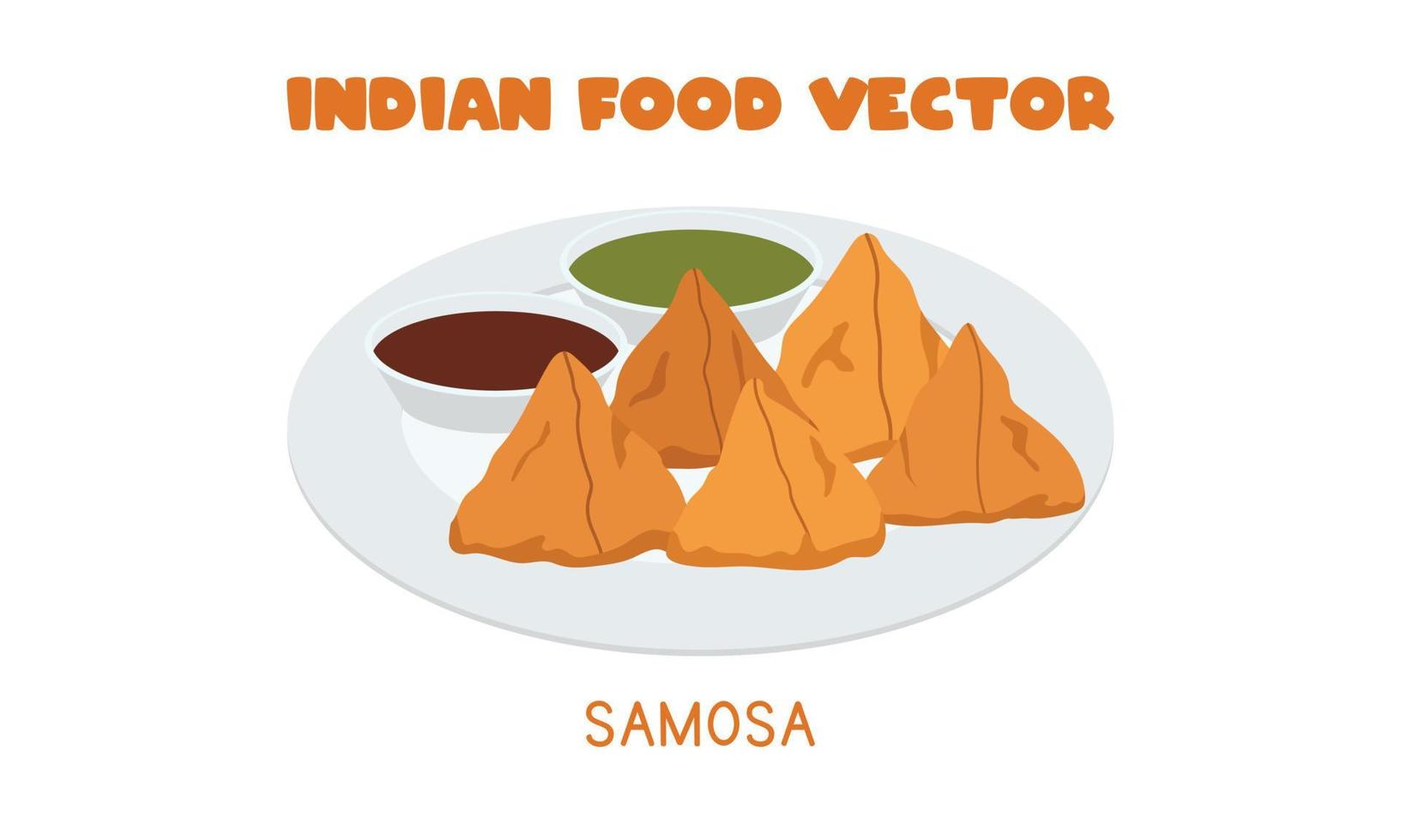 indische samosa - indische frikadelle oder wohlschmeckendes gefülltes gebäck flache vektorillustration lokalisiert auf weißem hintergrund. Samosa-Clipart-Cartoon-Stil. asiatisches Essen. indische Küche. Indisches Essen vektor