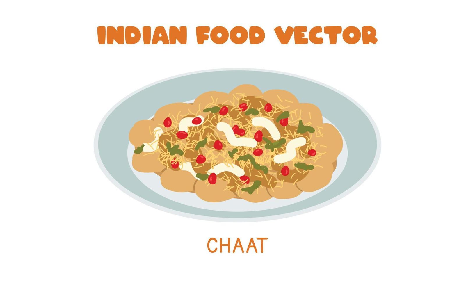 indischer chaat - berühmte indische snack-flachvektorillustration isoliert auf weißem hintergrund. Chaat-Clipart-Cartoon. asiatisches Essen. indische Küche. Indisches Essen vektor