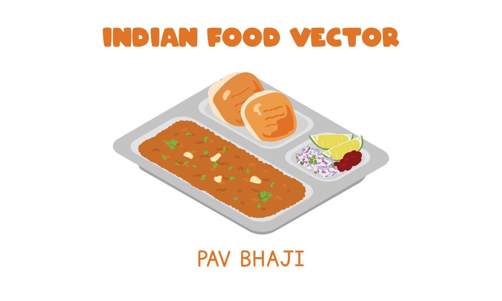 indisches pav bhaji - mumbai street style pav bhaji fast food flache vektorillustration isoliert auf weißem hintergrund, clipart-cartoon-stil. asiatisches Essen. indische Küche. Indisches Essen vektor