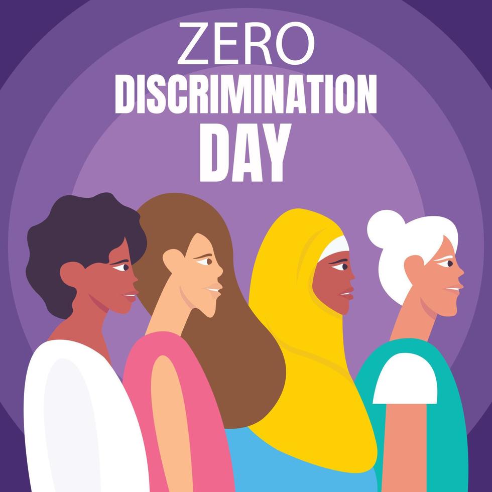 illustration vektor grafisk av fyra flickor av annorlunda etnisk stående tillsammans, perfekt för internationell dag, noll diskriminering dag, fira, hälsning kort, etc.