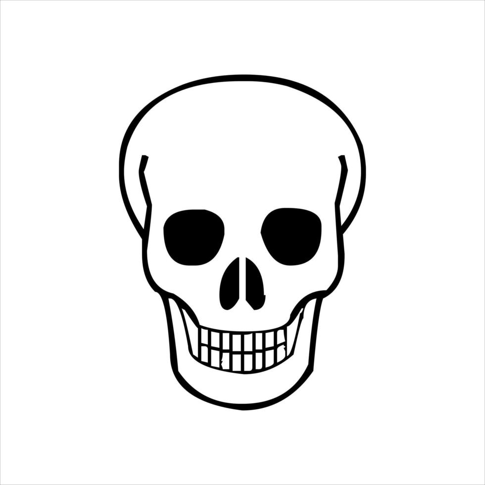 Menschliches Skelett-Schädel-Logo, Schädel-Silhouette isoliert auf weißem Hintergrund. Schädelvektor, schreckliche menschliche Schädelkopfschattenbildclipart vektor