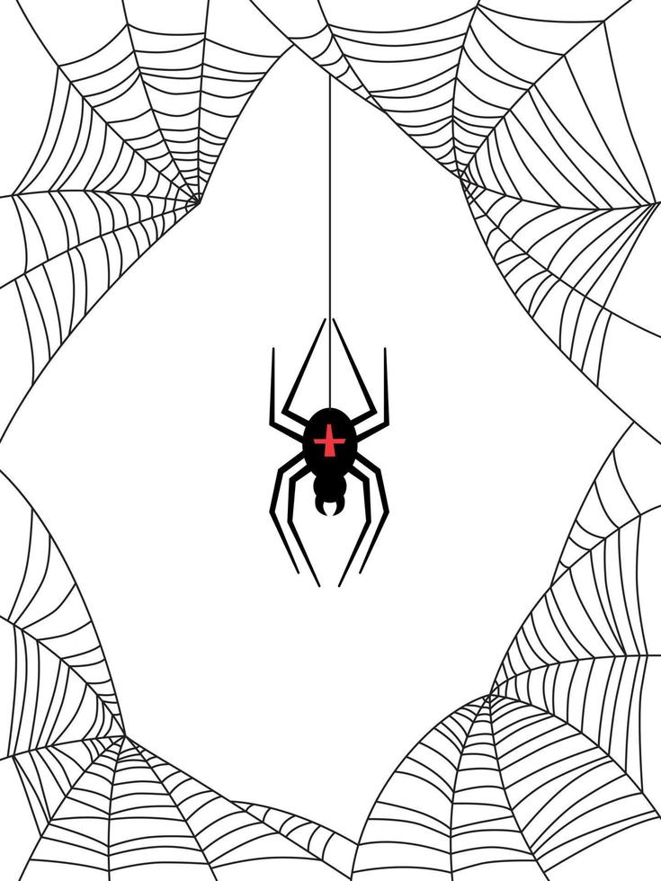 gruselige Spinne mit einem Netz auf weißem Hintergrund vektor