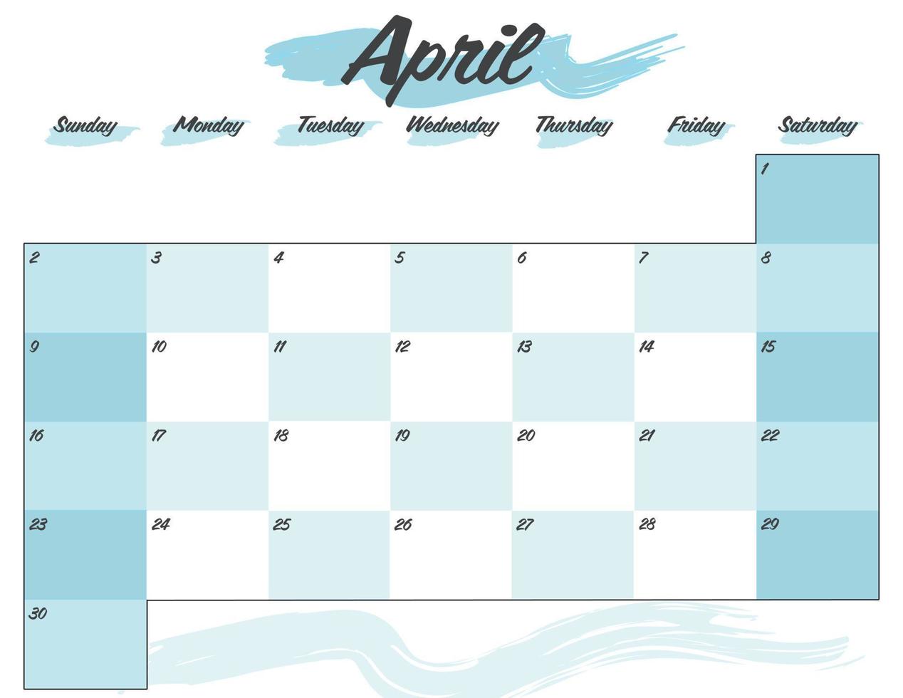 april färgrik 2023 text en gång i månaden kalender planerare tryckbar vektor
