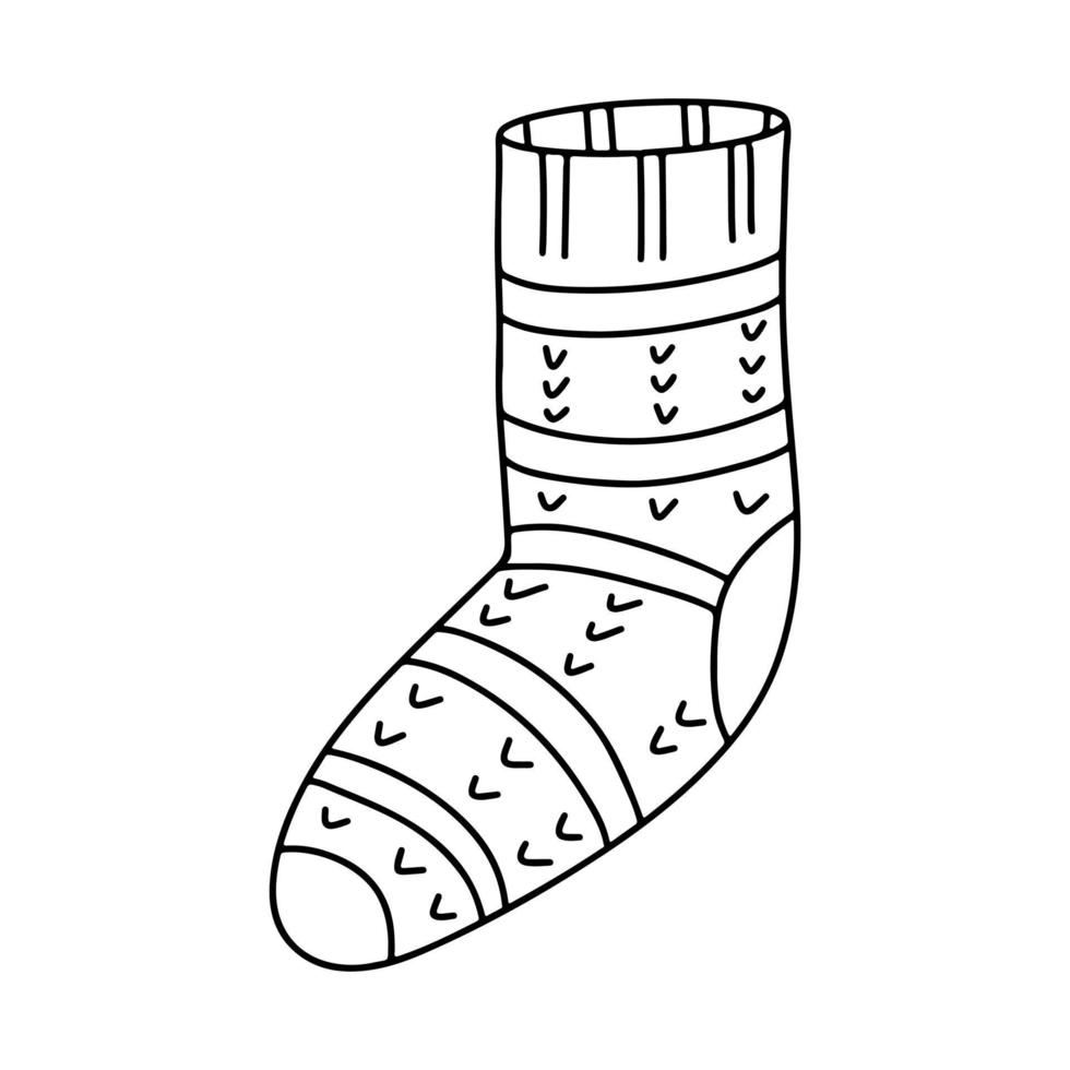 Socke mit Herzmuster im handgezeichneten Doodle-Stil. vektorillustration für kindermalbuch. vektor