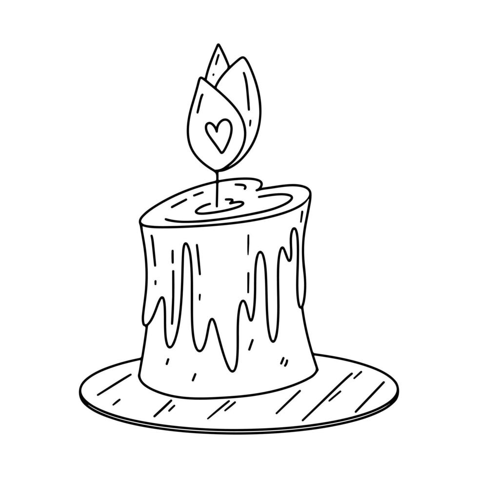 brennende Kerze im handgezeichneten Doodle-Stil. isolierte Vektorillustration. Malbuch für Kinder. vektor