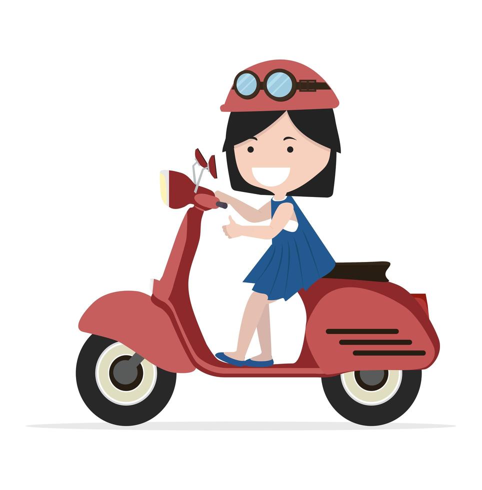 Mädchen reitet rotes Motorrad flaches Design vektor