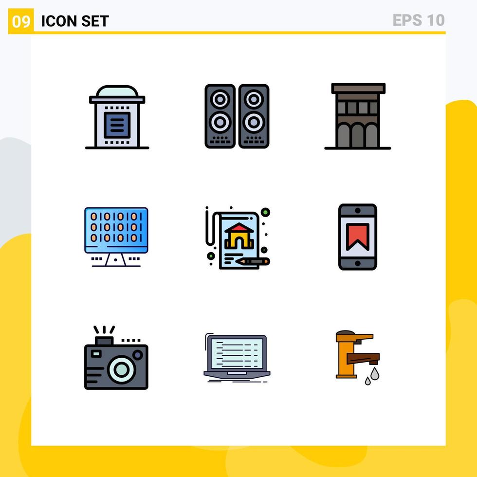 användare gränssnitt packa av 9 grundläggande fylld linje platt färger av server dator högtalare webb fast egendom redigerbar vektor design element