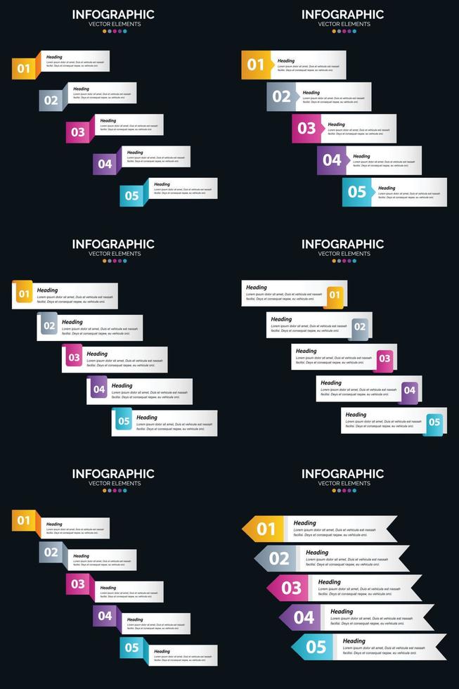 vektor 6 infographics packa presentation glida mall 5 steg cykel diagram och tidslinjer