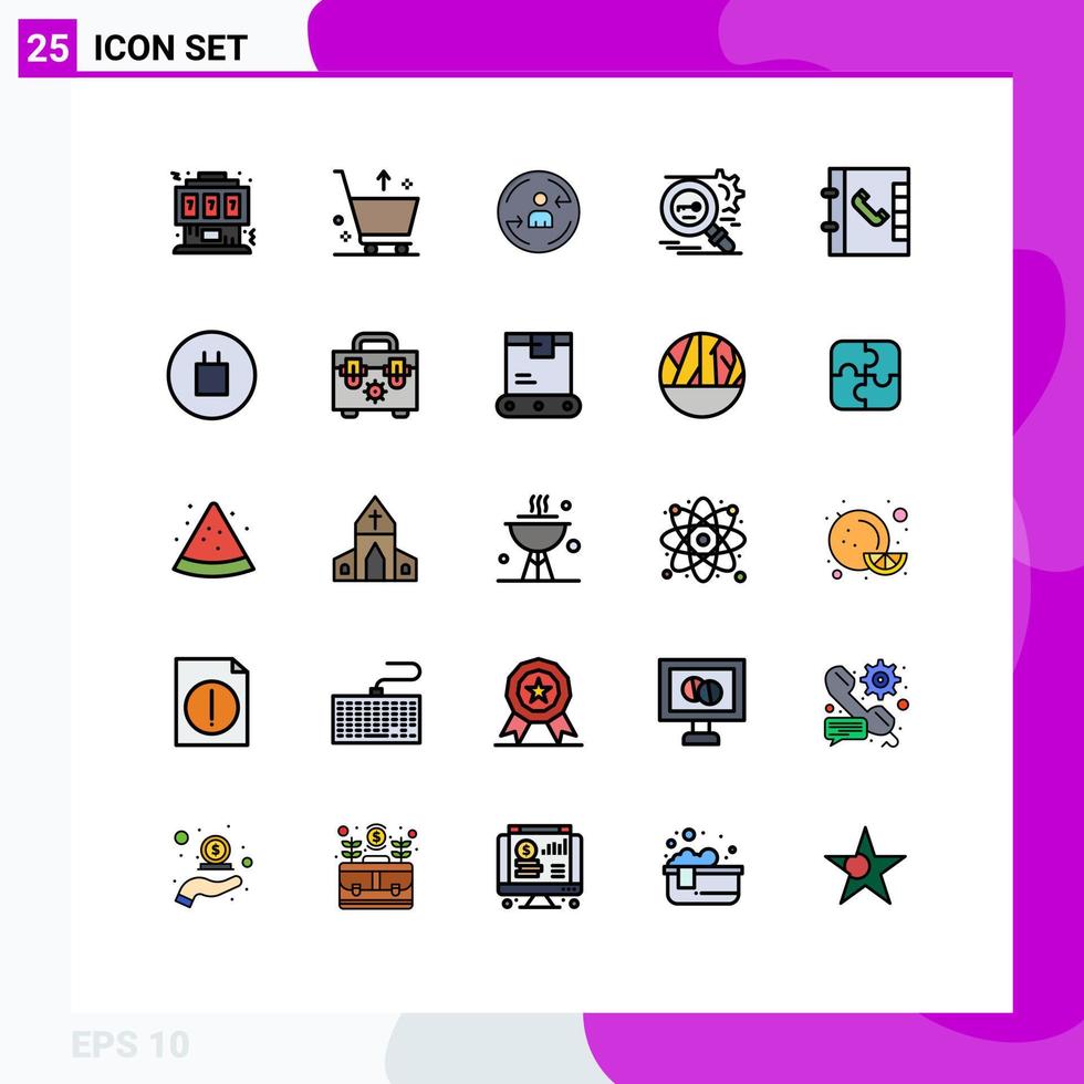 modern uppsättning av 25 fylld linje platt färger pictograph av säkerhet forskning från Sök marknadsföring redigerbar vektor design element