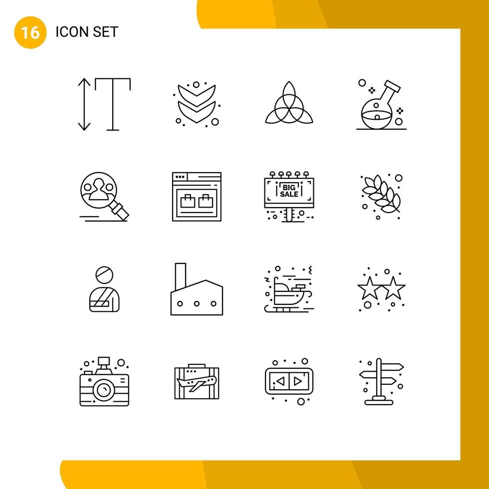 Stock Vector Icon Pack mit 16 Zeilen Zeichen und Symbolen für Benutzerprofil Blume finden Sie editierbare Vektordesign-Elemente im Labor