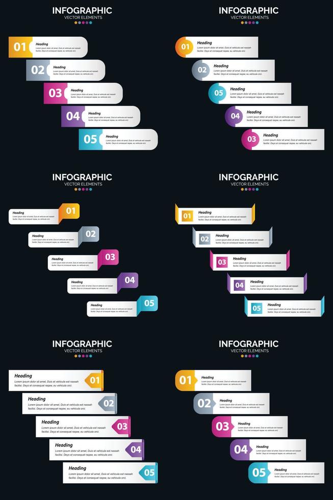 vektor 6 infographics packa presentation glida mall 5 steg cykel diagram och tidslinjer