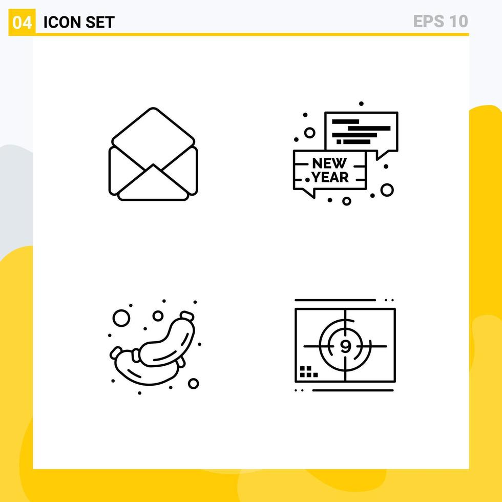 satz von 4 modernen ui-symbolen symbole zeichen für mailwurstblase neujahrsfilm editierbare vektordesignelemente vektor