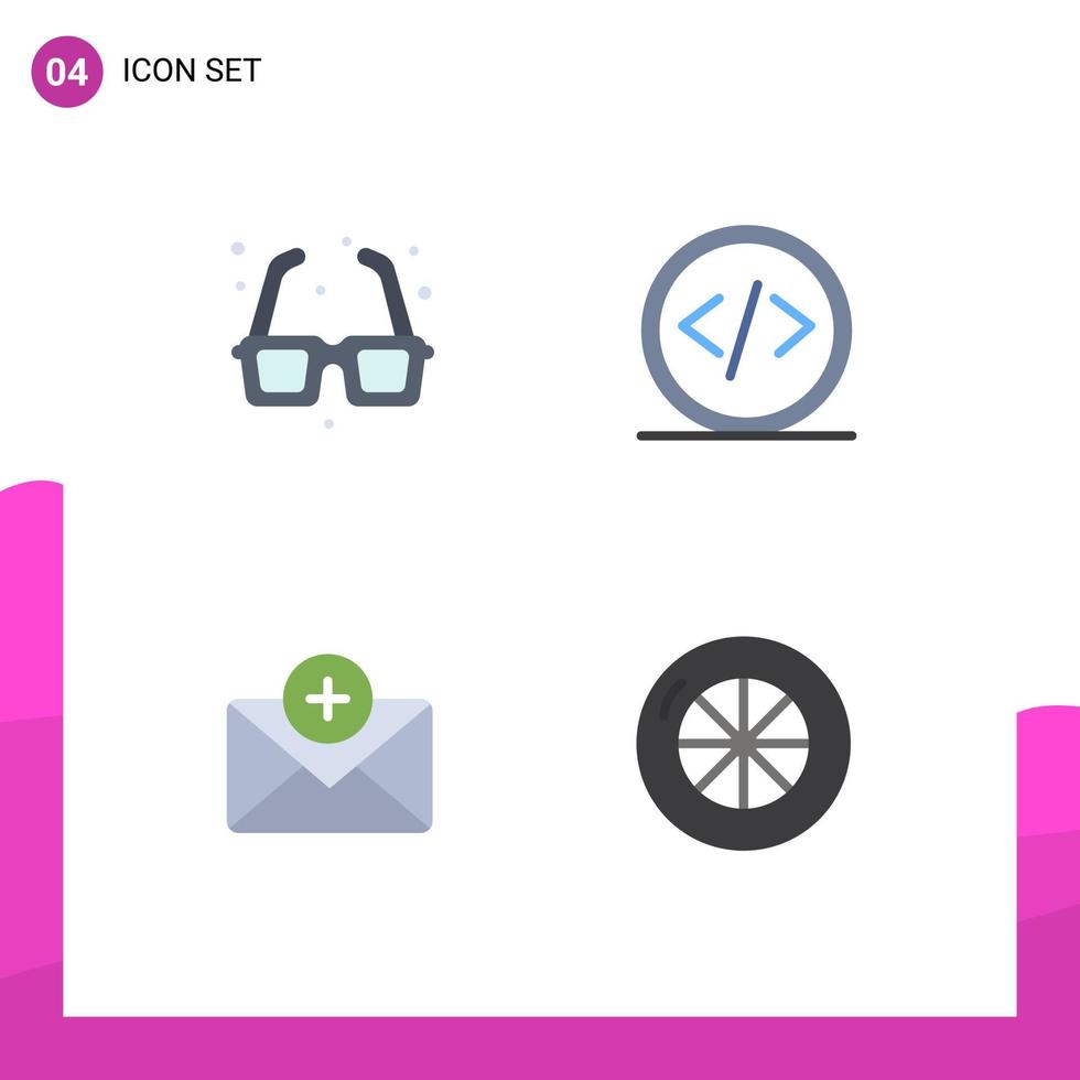 användare gränssnitt packa av 4 grundläggande platt ikoner av glasögon webb roman kodning chatt redigerbar vektor design element