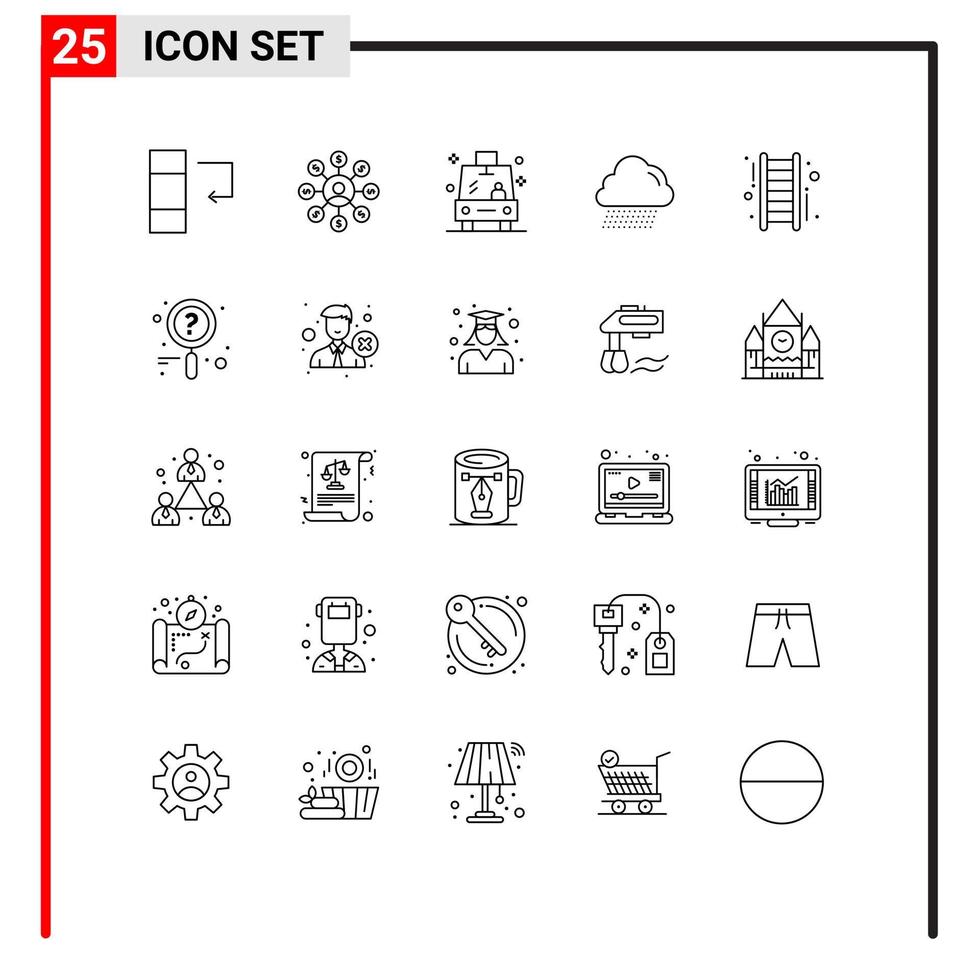 uppsättning av 25 modern ui ikoner symboler tecken för Framgång upp transport trappsteg regn redigerbar vektor design element