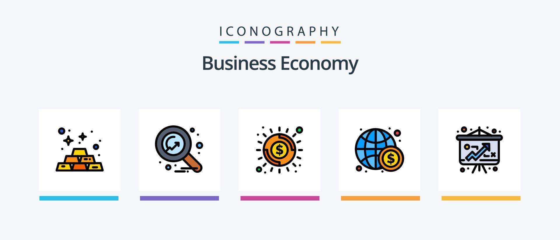 ekonomi linje fylld 5 ikon packa Inklusive pengar. internationell. ekonomisk. finansiera. företag. kreativ ikoner design vektor